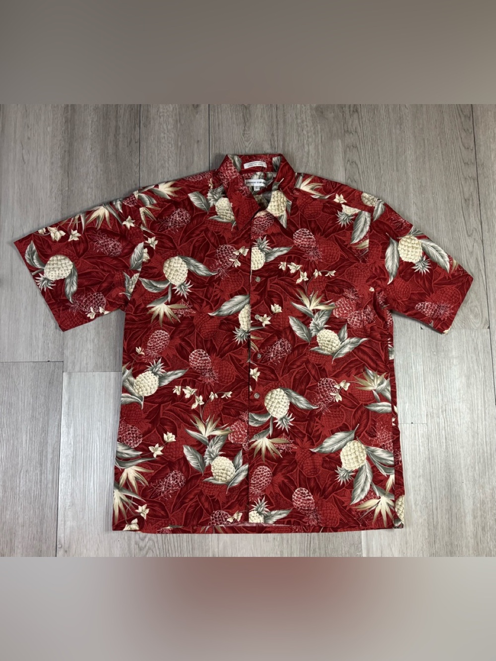 Pierre Cardin Vintage Men's Red Pineapple Hawaiian Tropical Button Up Shirt L